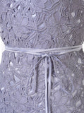 Lace Spaghetti Straps Short Grey Homecoming Dress with Sash