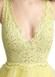 Lovely Tulle & Lace V-neck Neckline Cut-out Back Hi-lo A-line Homecoming Dresses
