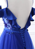 Spaghetti Straps Backless Prom Dresses With Beadings