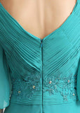 Modest Chiffon V-neck Neckline Trumpet Sleeves A-line Evening Dresses With Bea