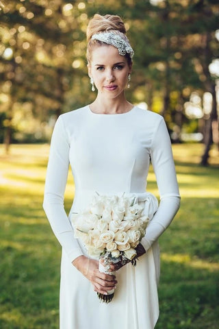 Satin Mermaid Trumpet Elegant Long Sleeve Wedding Dress