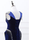 Cap Sleeves Mermaid Evening Dresses With Beadings