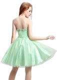 Romantic Satin & Tulle Sweetheart Neckline Short-length A-line Homecoming Dresses With Beadings