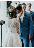 Lace Chiffon V-neck Long Sleeve Two-piece A-line Wedding Dress