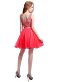 Pretty Tulle Jewel Neckline Sleeveless Short-length A-Line Homecoming Dresses With Beadings