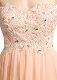 Elegant Chiffon Sweetheart Neckline Floor-length A-line Prom Dresses With Beaded Lace Appliques