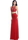 Stunning Lycra & Tulle Jewel Neckline Two-piece Sheath Prom Dresses With Beadings