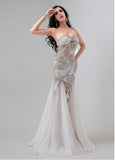 Chic Tulle Sweetheart Neckline See-through Mermaid Evening Dresses With Beadings