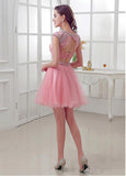 Chic Tulle Jewel Neckline A-Line Two-piece Homecoming Dresses With Lace Appliques