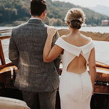 Backless Mermaid Satin Off the Shoulder Wedding Dress