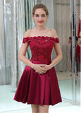 Lace & Satin Off-the-shoulder Neckline Short Length A-line Cocktail Dresses