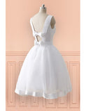 Beach Open Bow Back Knee Length Simple Wedding Dress