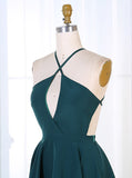 Dark Green Spaghetti Straps Keyhole Satin Homecoming Dress