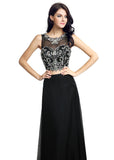 Romantic Chiffon & Tulle Illusion Jewel Neckline Two-piece A-line Evening Dresses With Beadings