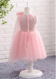  Lovely Tulle Jewel Neckline Ball Gown Flower Girl Dresses With Lace Appliques & Belt