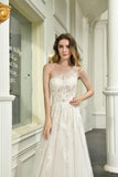 One Shoulder A Line Tulle Appliques Wedding Dress