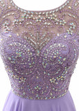 Purple Exquisite Chiffon Scoop Neckline A-Line Prom Dresses With Beadings