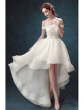 Off-the-shoulder Lace Up High Low Ruffles Tulle Wedding Dress