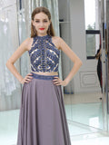 Gary Beading High Neck Two Piece Prom Dress