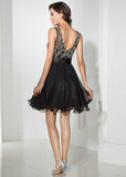 Alluring Tulle & Chiffon Scoop Neckline A-Line Short Homecoming Dresses With Beadings
