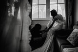 White Mermaid Spaghetti Straps Backless Wedding Dress With Button