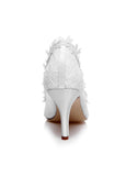 Elegant Satin Upper Closed Toe Stiletto Heels Wedding/ Bridal Shoes With Lace