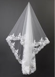 Beautiful Ivory Tulle Cathedral Wedding Veil With Lace Applique Edge