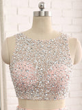Pink Satin Two Piece Backless Prom Dress