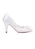 Sweet Satin Upper Closed Toe Stiletto Heels Wedding/ Bridal Party Shoes With Flowers & Pearls