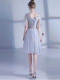 Silver Lace Sashes Short Sleeves Homecoming Dress