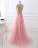 Sparkly Beading Long Prom Party Gowns Backless A Line