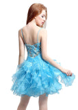 Amazing Organza Spaghetti Straps Neckline Basque Waistline Short-length Ball Gown Homecoming Dresses With Ruffles