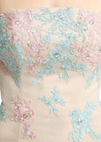 Glamorous Tulle Strapless Neckline Natural Waistline Mermaid Prom Dresses With Lace Appliques