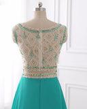 A Line Prom Dresses 2017 Chiffon Evening Dress Illusion Sparkly Beading Bodice