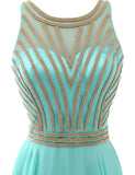 Long Chiffon Mint Beading Prom Dress