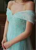 Green A-line Evening Dresses With Lace Appliques