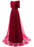 Gorgeous Tulle Off-the-shoulder Neckline A-Line Evening Dresses With Pleats