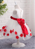 Marvelous Tulle V-neck Neckline Ball Gown Flower Girl Dresses With Handmade flowers & Bowknot