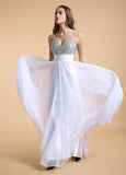 Fabulous Chiffon V-neck Neckline Floor Length A-line Prom Dress With Beadings