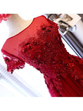 A-Line Cap Sleeves Appliques Pearls Scoop Floor-Length Evening Dress