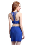 Sexy Lycra & Tulle Jewel Neckline Short-length Sheath Two-piece Cocktail Dresses With Beadings