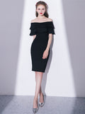 Black Sheath Off-the-Shoulder Pick-Ups Homecoming Dress