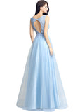 Fabulous Tulle & Lace V-neck Neckline Cut-out Floor-length A-line Evening Dresses