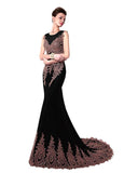 Red Eye-catching Jersey Jewel Neckline Mermaid Evening Dresses With Lace Appliques