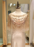 Mermaid Satin & Tulle Scoop Prom Dress With Beadings