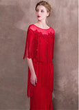 Lace Jewel Beadings Red Sheath/Column Evening Dress