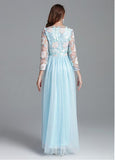 Embroidery Lace & Tulle Bateau Long Sleeve A-line Prom Dress