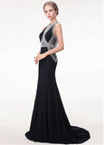 Halter Black Satin Mermaid Keyhole Evening Prom Dress With Beadings