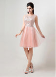 Stunning Tulle Bateau Neckline Short A-Line Homecoming Dresses With Beadings