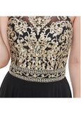 Chiffon Jewel Embroidery Black Prom Dress